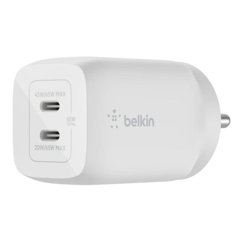 Belkin 65W GaN Dual USB-C (Type C) PD 3.0 Fast Charger with Pps-White Belkin 65W GaN Dual USB-C (Type C) PD 3.0 Fast Charger with Pps-White