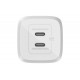 Belkin 65W GaN Dual USB-C (Type C) PD 3.0 Fast Charger with Pps-White