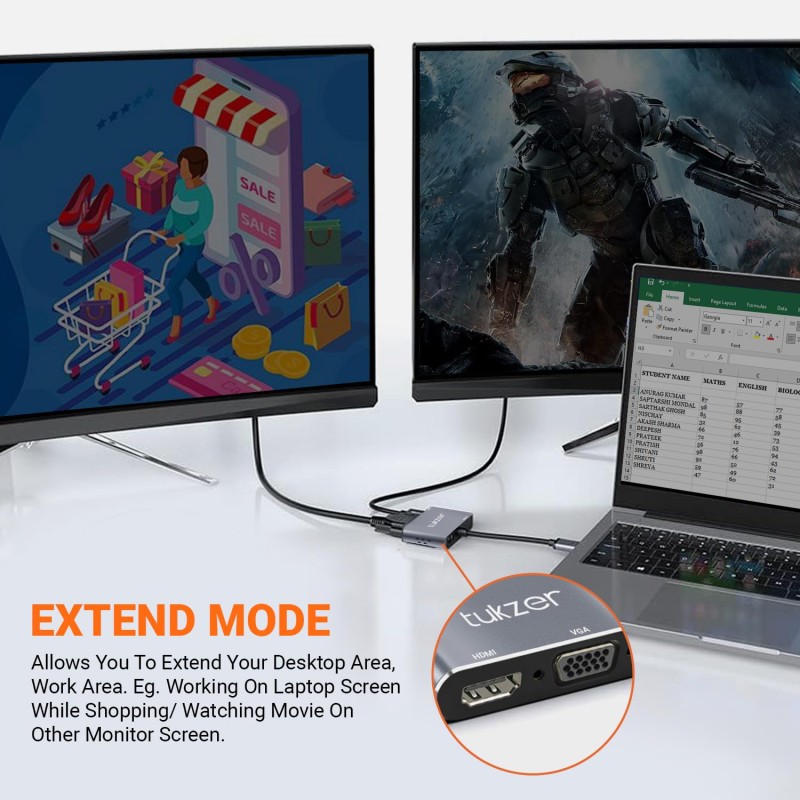 Tukzer 4-in-1 Type-C Hub to HDMI 4K@30Hz, VGA 1080P@60Hz, USB 3.0 Data, 100W PD Tukzer 4-in-1 Type-C Hub to HDMI 4K@30Hz, VGA 1080P@60Hz, USB 3.0 Data, 100W PD