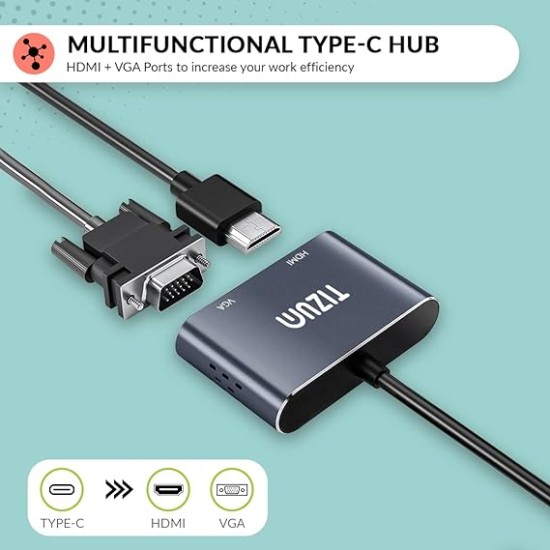 Tizum USB C Hub (2-in-1) Portable Multiport Adapter/Connector, Type C USB Hub to 4K HDMI (Grey)