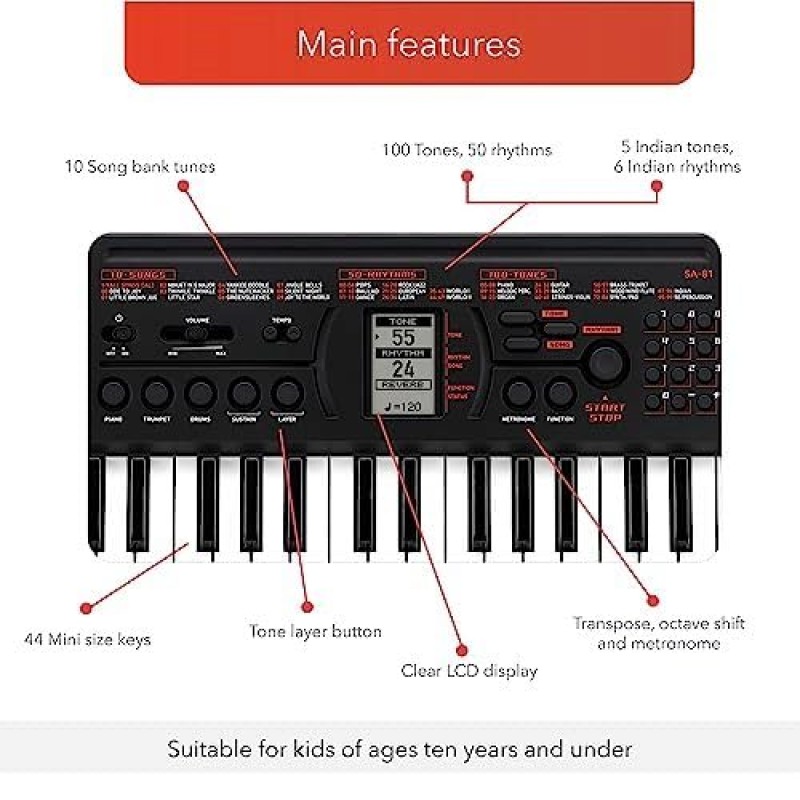 Casio SA-81 Mini Keyboard with Piano tones, Black (44 Keys) Casio SA-81 Mini Keyboard with Piano tones, Black (44 Keys)
