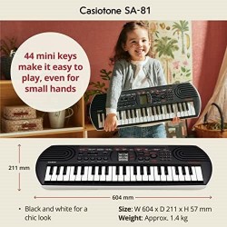 Casio SA-81 Mini Keyboard with Piano tones, Black (44 Keys)