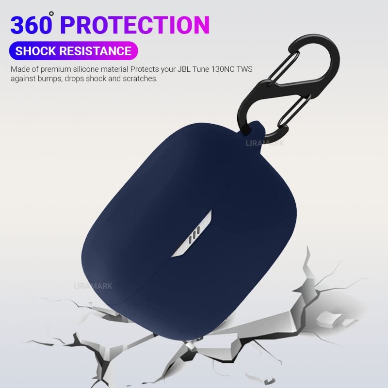 LIRAMARK Shockproof Protective Silicone 360� Cover Case with Buckle Designed for JBL Tune 130NC TWS (Midnight Blue)