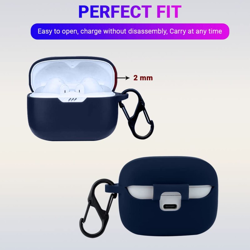 LIRAMARK Shockproof Protective Silicone 360� Cover Case with Buckle Designed for JBL Tune 130NC TWS (Midnight Blue)