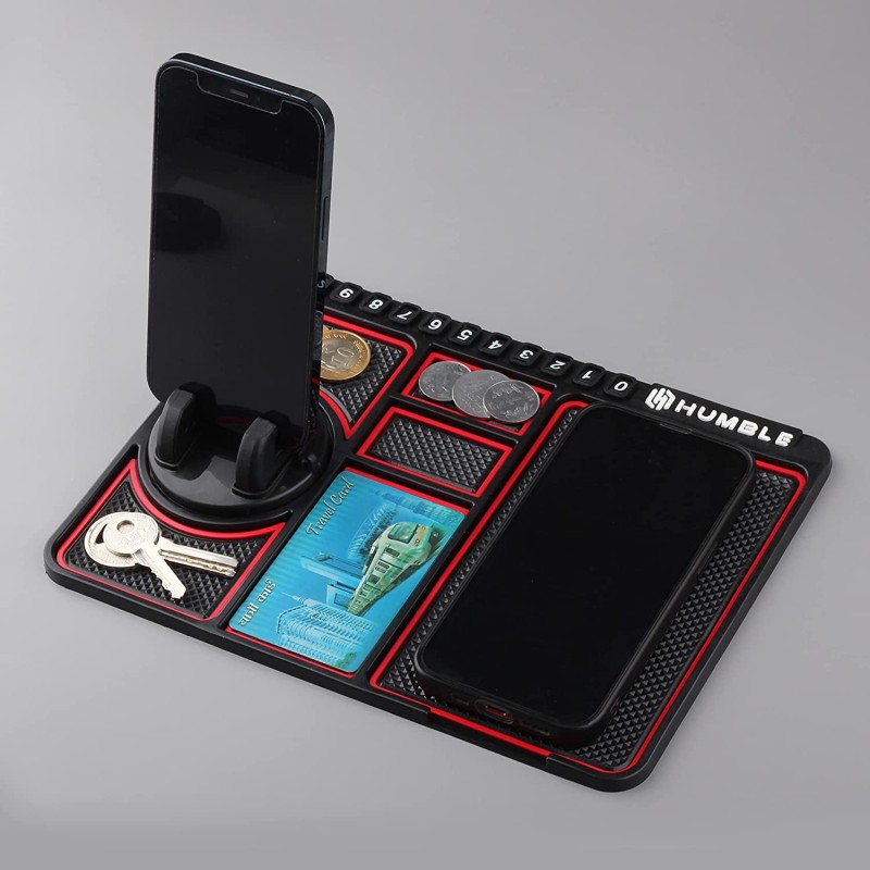 HUMBLE Silicone Car Dashboard Mat with 360 Degrees Rotating Phone Holder,Coin & Key Slot, Anti-Slip Mat with Parking Numbers (Black) HUMBLE Silicone Car Dashboard Mat with 360 Degrees Rotating Phone Holder,Coin & Key Slot, Anti-Slip Mat with Parking Numbers (Black)