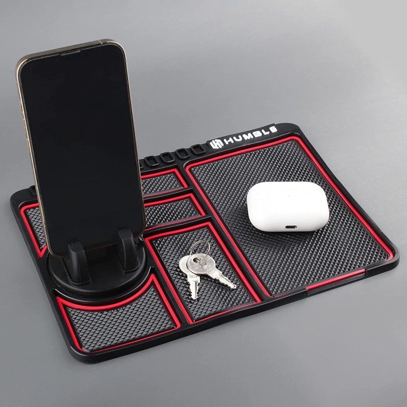 HUMBLE Silicone Car Dashboard Mat with 360 Degrees Rotating Phone Holder,Coin & Key Slot, Anti-Slip Mat with Parking Numbers (Black) HUMBLE Silicone Car Dashboard Mat with 360 Degrees Rotating Phone Holder,Coin & Key Slot, Anti-Slip Mat with Parking Numbers (Black)