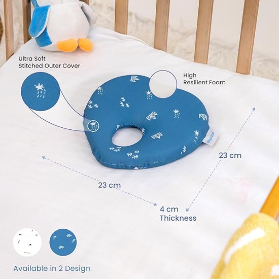 Cherilo Memory Foam Baby Pillow for New Born, Head Shaping Baby Pillow for 0 to 12 Months for Preventing Flat Head Syndrome, 23x23x4 Cm, Cherry Shape, Royal Stars, Blue