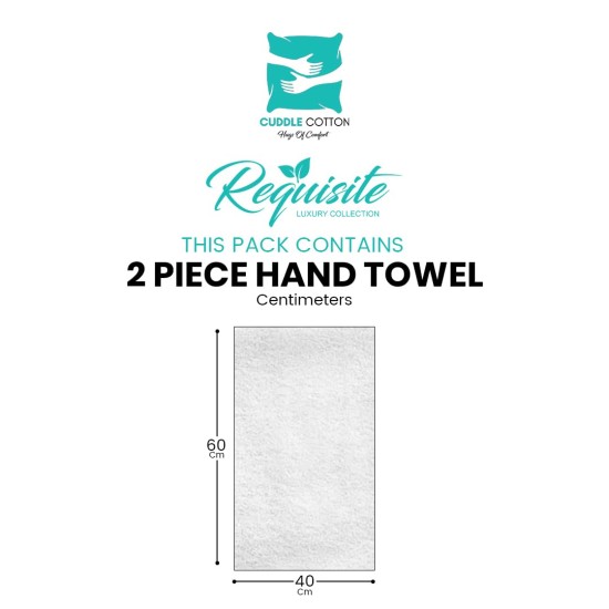 Cuddle Cotton 100% Cotton Requisite Hand Towel Set of 2, 40 cm x 60 cm, 400 GSM, Opal White