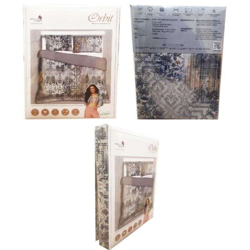 Bella Casa, Double Bedsheet Set with 2 Pillow Covers 100% Cotton - ORBIT Bella Casa, Double Bedsheet Set with 2 Pillow Covers 100% Cotton - ORBIT
