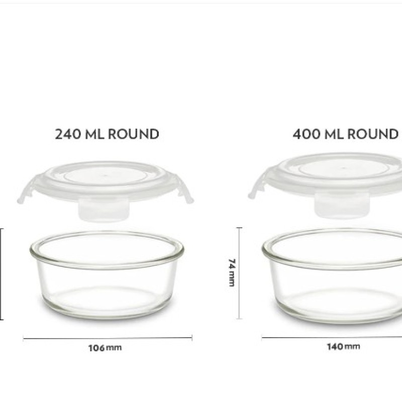 Borosil Blue Glass Lunchbox, Round x 4 Borosil Blue Glass Lunchbox, Round x 4