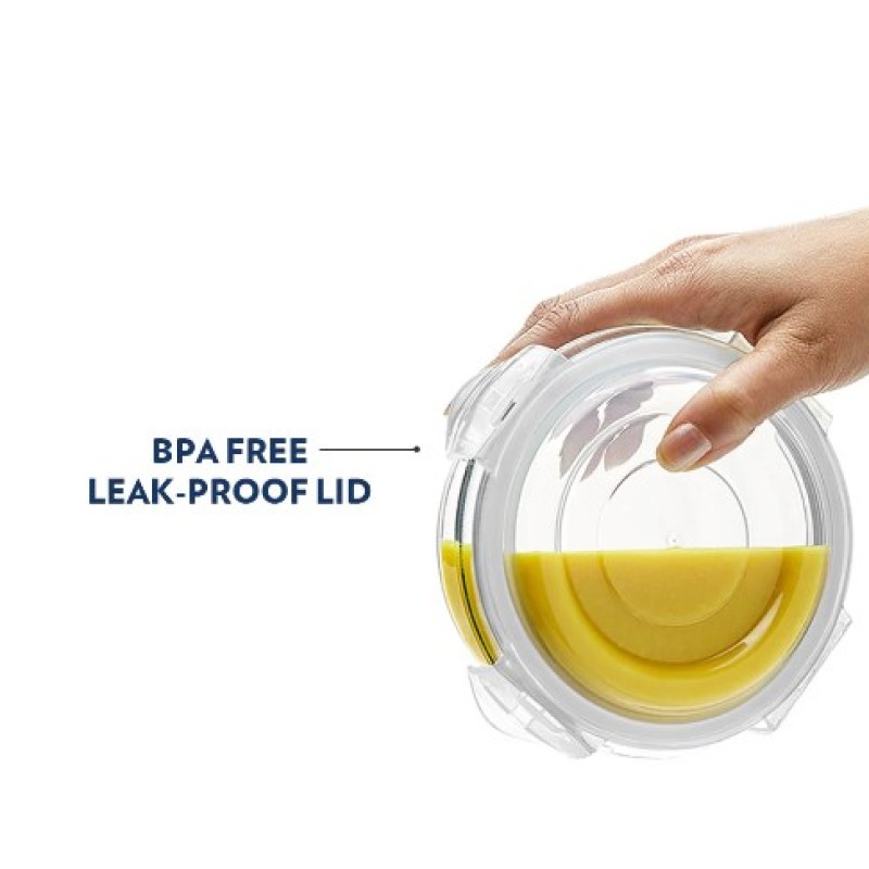 Borosil Blue Glass Lunchbox, Round x 4 Borosil Blue Glass Lunchbox, Round x 4