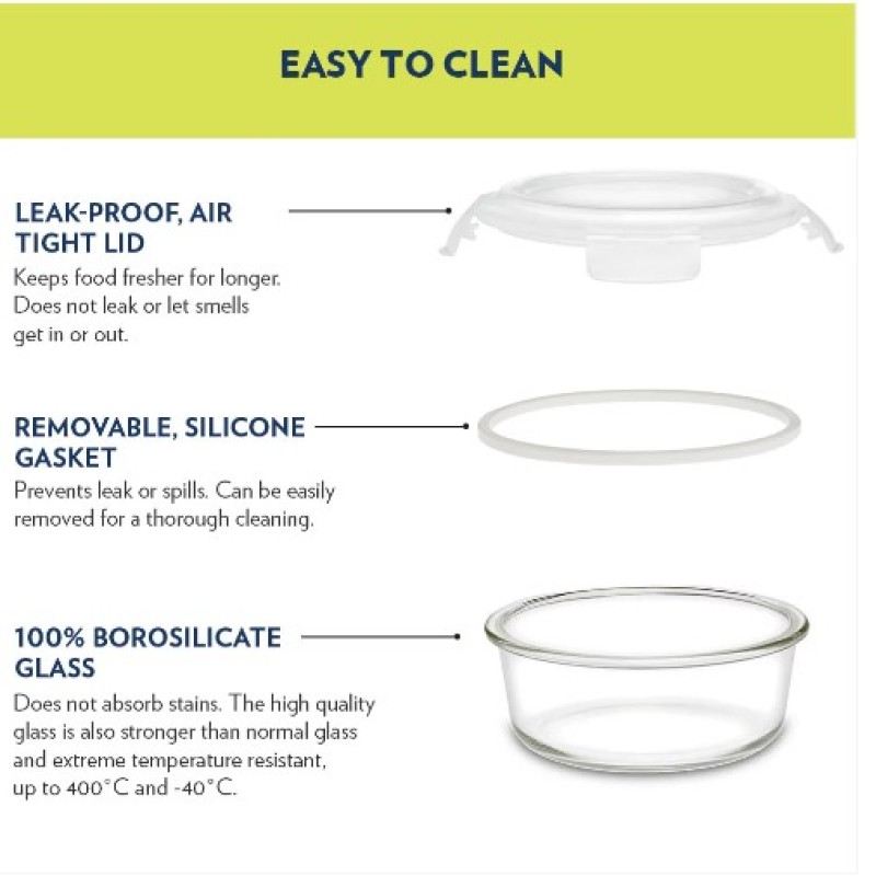 Borosil Blue Glass Lunchbox, Round x 4 Borosil Blue Glass Lunchbox, Round x 4