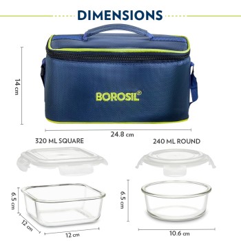 Borosil Klip n Store Universal Lunchbox | Set of 4 (320ml x 2 Square + 240ml x 2 Round), Borosilicate Glass | Microwave & Dishwasher Safe, Leakproof | Tiffin for Office/School/College | Transparent Borosil Klip n Store Universal Lunchbox | Set of 4 (320ml x 2 Square + 240ml x 2 Round), Borosilicate Glass | Microwave & Dishwasher Safe, Leakproof | Tiffin for Office/School/College | Transparent