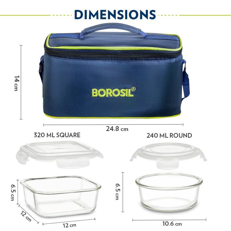 Borosil Klip n Store Universal Lunchbox | Set of 4 (320ml x 2 Square + 240ml x 2 Round), Borosilicate Glass | Microwave & Dishwasher Safe, Leakproof | Tiffin for Office/School/College | Transparent Borosil Klip n Store Universal Lunchbox | Set of 4 (320ml x 2 Square + 240ml x 2 Round), Borosilicate Glass | Microwave & Dishwasher Safe, Leakproof | Tiffin for Office/School/College | Transparent