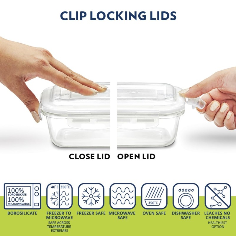 Borosil Klip n Store Universal Lunchbox | Set of 4 (320ml x 2 Square + 240ml x 2 Round), Borosilicate Glass | Microwave & Dishwasher Safe, Leakproof | Tiffin for Office/School/College | Transparent Borosil Klip n Store Universal Lunchbox | Set of 4 (320ml x 2 Square + 240ml x 2 Round), Borosilicate Glass | Microwave & Dishwasher Safe, Leakproof | Tiffin for Office/School/College | Transparent