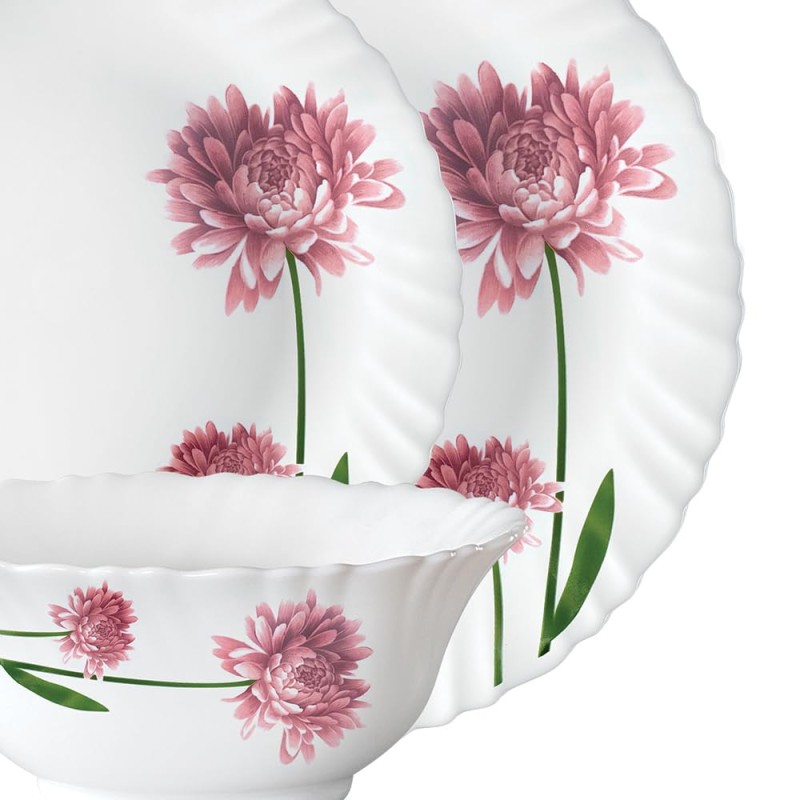 Larah by Borosil Nargis Fluted Series Opalware Dinner Set | 19 Pieces for Family of 6 | Microwave and Dishwasher Safe | Bone-Ash Free | Crockery Set for Dining and Gifting | Plates and Bowls | White