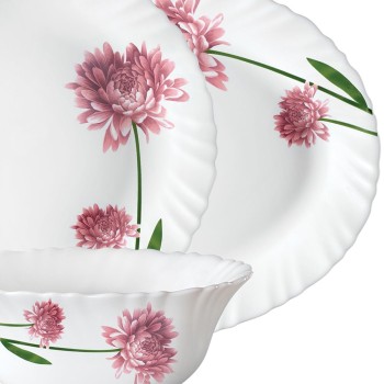 Larah by Borosil Nargis Fluted Series Opalware Dinner Set | 63 Pieces for Family of 8 | Microwave and Dishwasher Safe | Bone-Ash Free | Crockery Set for Dining and Gifting | Plates and Bowls | White