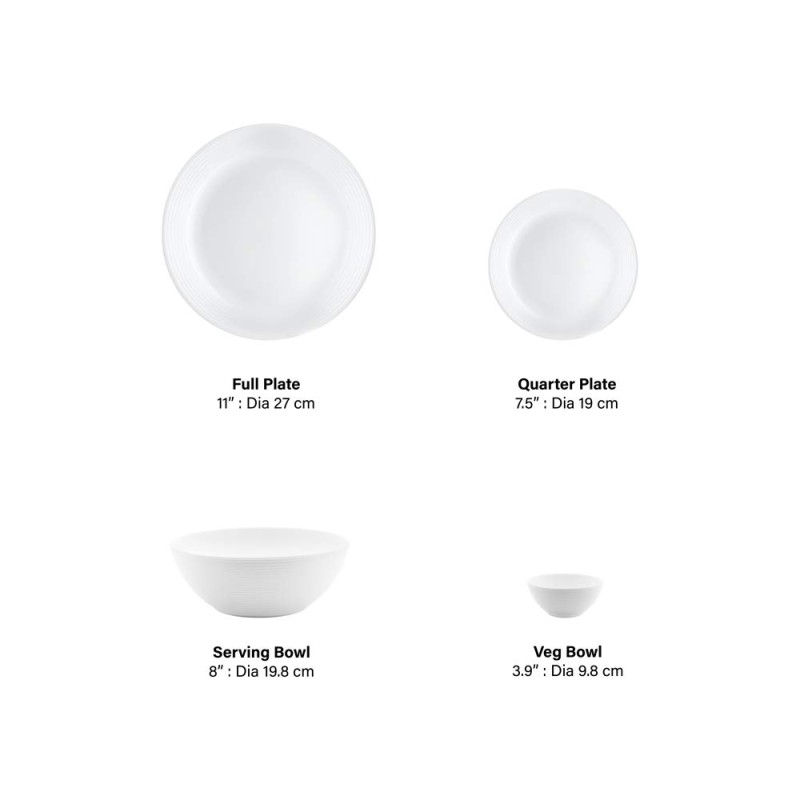 Larah by Borosil Orbit Series 19 Pieces Opalware Dinner Set, Opal Glass Dinner Plates and Bowls, Crockery Set for Dining (White)