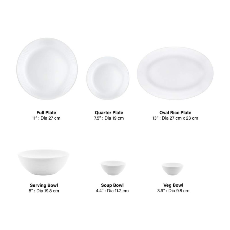 Larah by Borosil Orbit Series Plainware Opalware Dinner Set | 27 Piece for Family of 6 | Microwave and Dishwasher Safe | Bone-Ash Free | Crockery Set for Dining and Gifting | Plates and Bowls | White