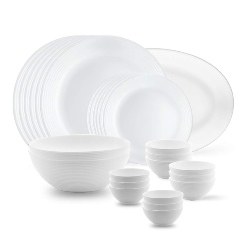 Larah by Borosil Orbit Series Plainware Opalware Dinner Set | 27 Piece for Family of 6 | Microwave and Dishwasher Safe | Bone-Ash Free | Crockery Set for Dining and Gifting | Plates and Bowls | White