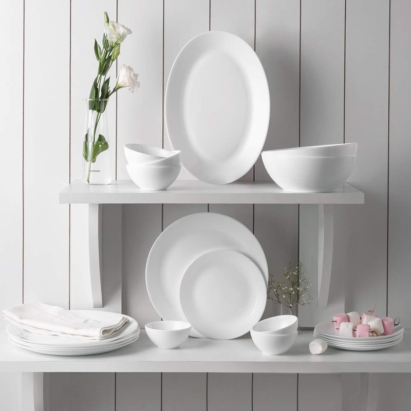 Larah by Borosil Orbit Series Plainware Opalware Dinner Set | 27 Piece for Family of 6 | Microwave and Dishwasher Safe | Bone-Ash Free | Crockery Set for Dining and Gifting | Plates and Bowls | White