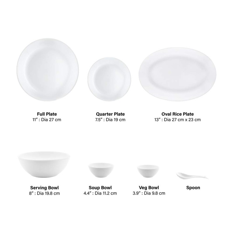 Larah by Borosil Orbit Series Opalware Dinnerset | 33 Pieces for Family of 6 | Microwave & Dishwasher Safe | Bone-Ash Free, Crockery Set for Dining & Gifting | Plates & Bowls, White Larah by Borosil Orbit Series Opalware Dinnerset | 33 Pieces for Family of 6 | Microwave & Dishwasher Safe | Bone-Ash Free, Crockery Set for Dining & Gifting | Plates & Bowls, White