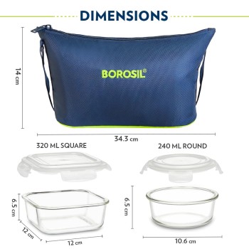 Borosil Glass Daisy Microwave Safe Office Tiffin Lunch Box (Blue, 2 pcs 320 ml Square, 2pcs 240 ml Round) -Set of 4 Borosil Glass Daisy Microwave Safe Office Tiffin Lunch Box (Blue, 2 pcs 320 ml Square, 2pcs 240 ml Round) -Set of 4