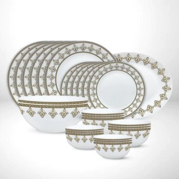 Borosil - Kohinoor Series Syrah Opalware Dinner Set | White | Set of 27 Pcs