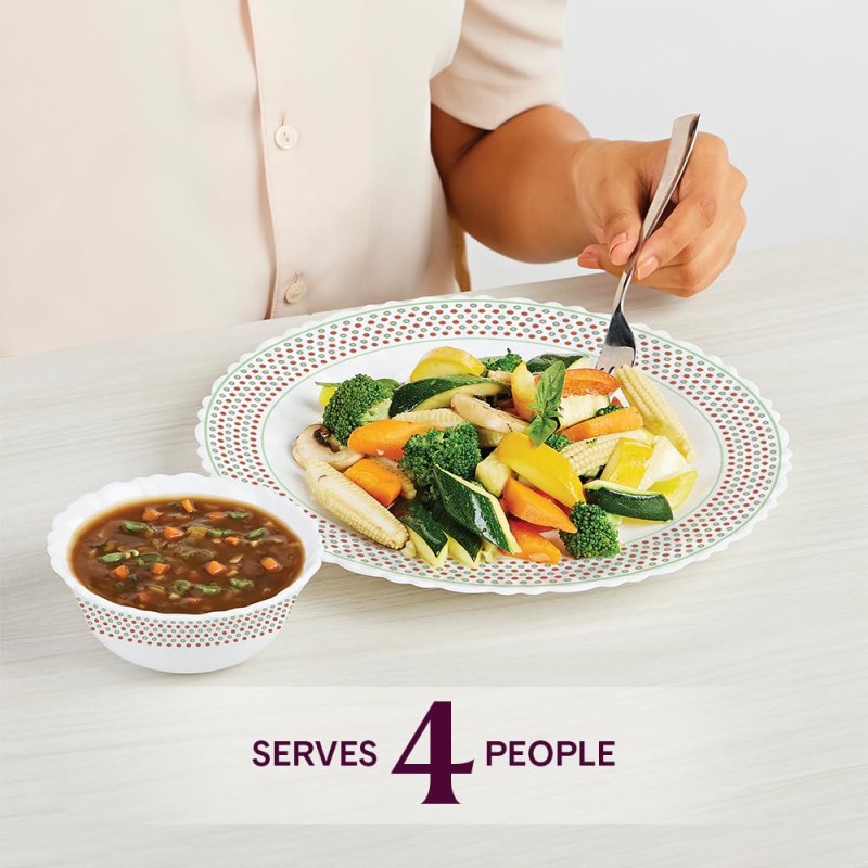 Larah by Borosil Waltz Fluted Series Opalware Dinner Set | 12 Pieces for Family of 4 | Microwave and Dishwasher Safe | Bone-Ash Free | Crockery Set for Dining and Gifting | Plates and Bowls | White