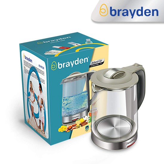 Brayden Aquo 10 Electric Glass Kettle1.8 Litre | Led Indicator | Tea, Soup & Multipurpose | Auto Shut Off | Boil Dry Protection | Transparent Borosilicate Glass Body (1500 Watts,Grey)