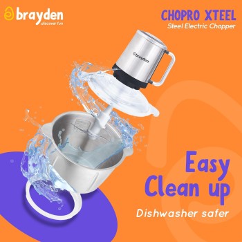 Brayden Chopro Xteel Electric Vegetable Chopper For Kitchen | Mincing/Chopping Meat, Fruit, Beating Eggs And Nuts | Dual Speed Mode | Stainless Steel Bowl (450 Watt, 2.5 Litre, Silver) Brayden Chopro Xteel Electric Vegetable Chopper For Kitchen | Mincing/Chopping Meat, Fruit, Beating Eggs And Nuts | Dual Speed Mode | Stainless Steel Bowl (450 Watt, 2.5 Litre, Silver)