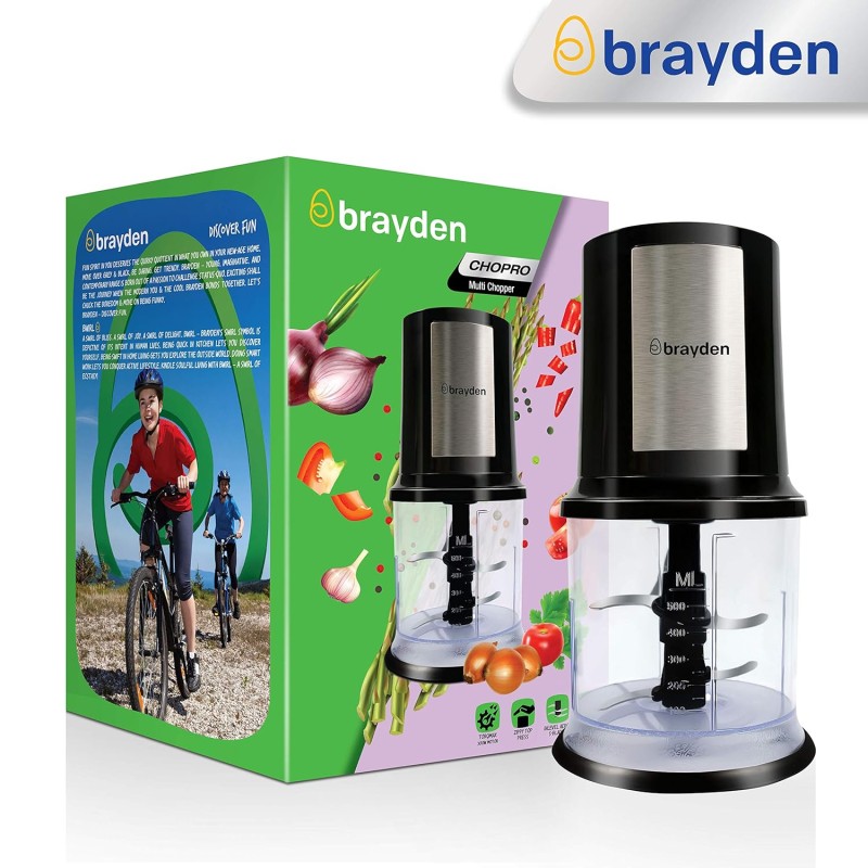 Brayden Chopro Electric Vegetable Chopper for Kitchen | 400 Watts Copper Motor | 500 ml Bowl For Chop, Mince, Puree & Whisk | 4 Bi-Level Stainless steel Blade | Onion, Carrot, Garlic & Fruits (Black) Brayden Chopro Electric Vegetable Chopper for Kitchen | 400 Watts Copper Motor | 500 ml Bowl For Chop, Mince, Puree & Whisk | 4 Bi-Level Stainless steel Blade | Onion, Carrot, Garlic & Fruits (Black)
