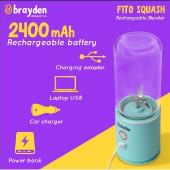Brayden Fito Squash Rechargeable Blender | Smoothie, Milk Shake, Protien Shake and Fresh Juice | Portable Shaker | Handy Travel Juicer | 2400 mAh Battery | 350ml Glass Jar (Blue) Brayden Fito Squash Rechargeable Blender | Smoothie, Milk Shake, Protien Shake and Fresh Juice | Portable Shaker | Handy Travel Juicer | 2400 mAh Battery | 350ml Glass Jar (Blue)
