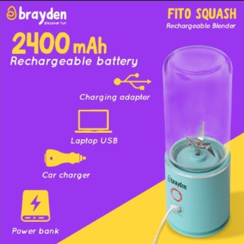 Brayden Fito Squash Rechargeable Blender | Smoothie, Milk Shake, Protien Shake and Fresh Juice | Portable Shaker | Handy Travel Juicer | 2400 mAh Battery | 350ml Glass Jar (Blue) Brayden Fito Squash Rechargeable Blender | Smoothie, Milk Shake, Protien Shake and Fresh Juice | Portable Shaker | Handy Travel Juicer | 2400 mAh Battery | 350ml Glass Jar (Blue)