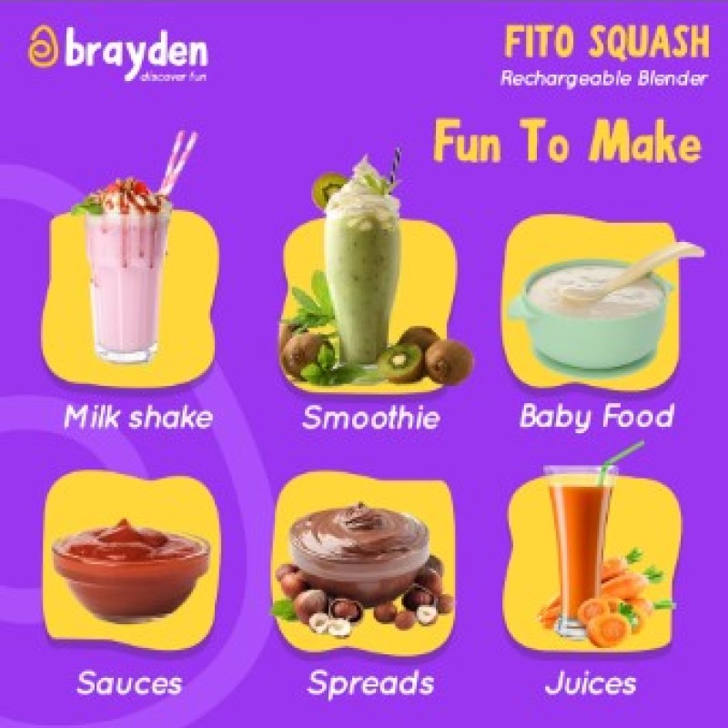 Brayden Fito Squash Rechargeable Blender | Smoothie, Milk Shake, Protien Shake and Fresh Juice | Portable Shaker | Handy Travel Juicer | 2400 mAh Battery | 350ml Glass Jar (Blue) Brayden Fito Squash Rechargeable Blender | Smoothie, Milk Shake, Protien Shake and Fresh Juice | Portable Shaker | Handy Travel Juicer | 2400 mAh Battery | 350ml Glass Jar (Blue)