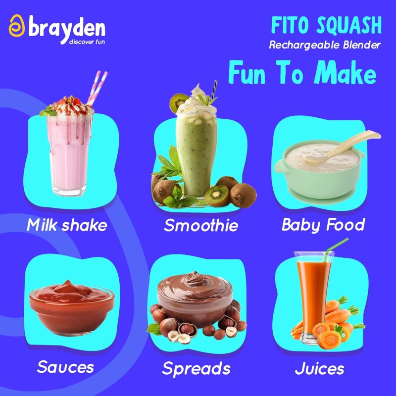 Brayden Fito Squash Rechargeable Blender | Smoothie, Milk Shake, Protien Shake and Fresh Juice | Portable Shaker | Handy Travel Juicer | 2400 mAh Battery | 350ml Glass Jar (Green) Brayden Fito Squash Rechargeable Blender | Smoothie, Milk Shake, Protien Shake and Fresh Juice | Portable Shaker | Handy Travel Juicer | 2400 mAh Battery | 350ml Glass Jar (Green)