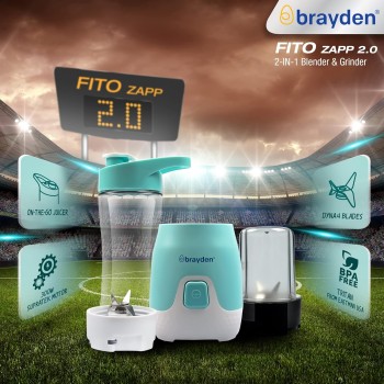 Brayden Fito Zapp 2.0 300W Electric Sports Blender Mixer Grinder | Baby Food, Smoothie, Milk Shake, Protien Shake, Vegetables & Fresh Juicer | Masala & Coffee Grinder with Child Lock Safety | 400 ml Tritan Jar, Pastel Blue Brayden Fito Zapp 2.0 300W Electric Sports Blender Mixer Grinder | Baby Food, Smoothie, Milk Shake, Protien Shake, Vegetables & Fresh Juicer | Masala & Coffee Grinder with Child Lock Safety | 400 ml Tritan Jar, Pastel Blue