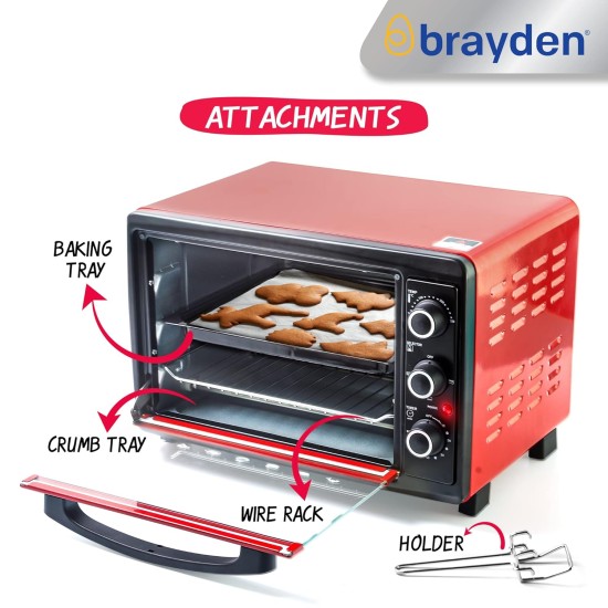 Brayden Krispo 23 Litre Electric Oven Toaster Griller, Peach Red