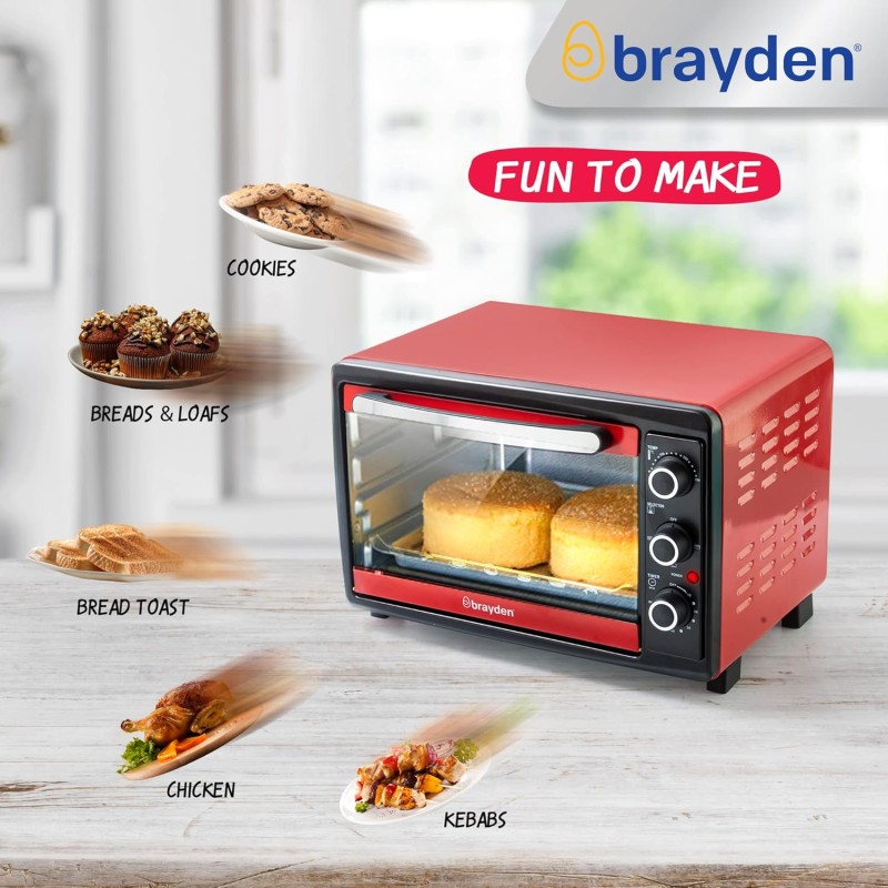 Brayden Krispo 23 Litre Electric Oven Toaster Griller, Peach Red Brayden Krispo 23 Litre Electric Oven Toaster Griller, Peach Red