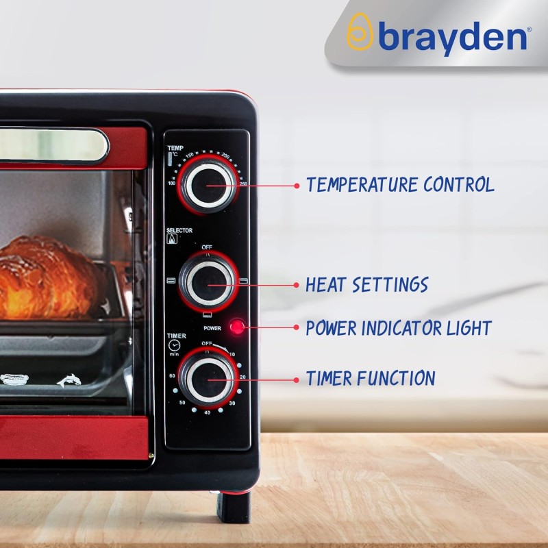 Brayden Krispo 23 Litre Electric Oven Toaster Griller, Peach Red Brayden Krispo 23 Litre Electric Oven Toaster Griller, Peach Red