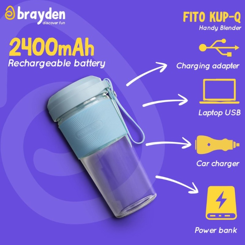 Brayden Fito Kup-Q Rechargeable Power Blender with 7.4V Motor,2400 mAh Li-ion battery & Break proof 450 ml Tritan jar with hold grip (Blue) Brayden Fito Kup-Q Rechargeable Power Blender with 7.4V Motor,2400 mAh Li-ion battery & Break proof 450 ml Tritan jar with hold grip (Blue)