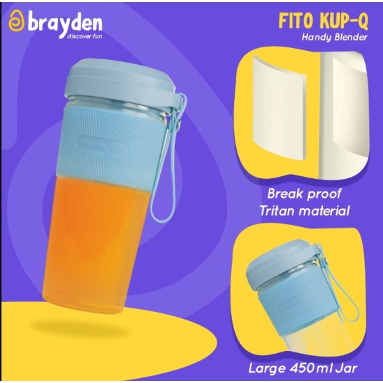 Brayden Fito Kup-Q Rechargeable Power Blender with 7.4V Motor,2400 mAh Li-ion battery & Break proof 450 ml Tritan jar with hold grip (Blue)