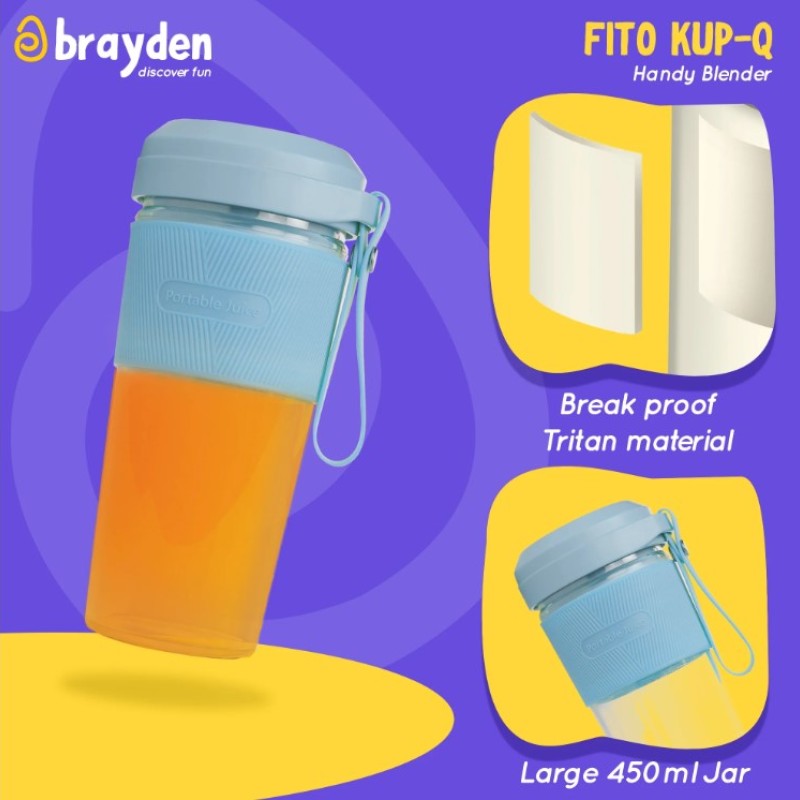 Brayden Fito Kup-Q Rechargeable Power Blender with 7.4V Motor,2400 mAh Li-ion battery & Break proof 450 ml Tritan jar with hold grip (Blue) Brayden Fito Kup-Q Rechargeable Power Blender with 7.4V Motor,2400 mAh Li-ion battery & Break proof 450 ml Tritan jar with hold grip (Blue)