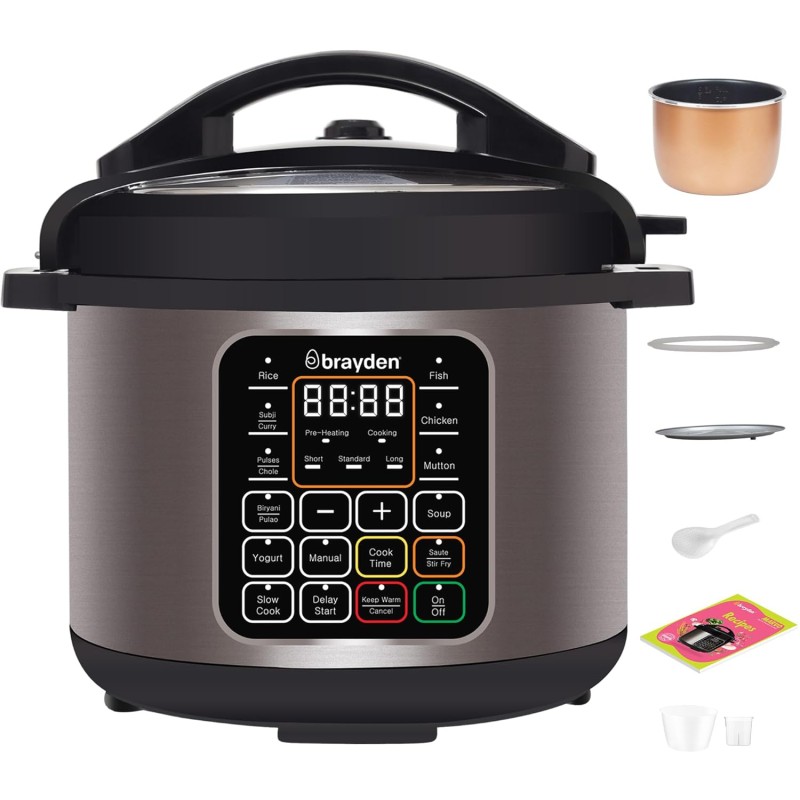 Brayden Marvo 5 Litre 11 in 1 Automatic Multi-Purpose Electric Pressure Cooker, Non-Stick Cooking Pot, 15 Pre-set Indian Menus, 8Hrs Slow Cook Function, 24 Hrs Delay Timer (Steel Grey) Brayden Marvo 5 Litre 11 in 1 Automatic Multi-Purpose Electric Pressure Cooker, Non-Stick Cooking Pot, 15 Pre-set Indian Menus, 8Hrs Slow Cook Function, 24 Hrs Delay Timer (Steel Grey)
