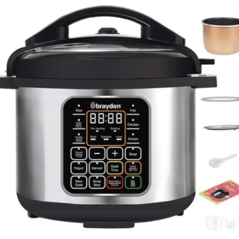 Brayden Marvo 5 Litre 11 in 1 Automatic Multi-Purpose Electric Pressure Cooker, Non-Stick Cooking Pot, 15 Pre-set Indian Menus, 8Hrs Slow Cook Function, 24 Hrs Delay Timer - SILVER Brayden Marvo 5 Litre 11 in 1 Automatic Multi-Purpose Electric Pressure Cooker, Non-Stick Cooking Pot, 15 Pre-set Indian Menus, 8Hrs Slow Cook Function, 24 Hrs Delay Timer - SILVER