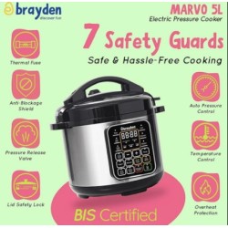 Brayden Marvo 5 Litre 11 in 1 Automatic Multi-Purpose Electric Pressure Cooker, Non-Stick Cooking Pot, 15 Pre-set Indian Menus, 8Hrs Slow Cook Function, 24 Hrs Delay Timer - SILVER