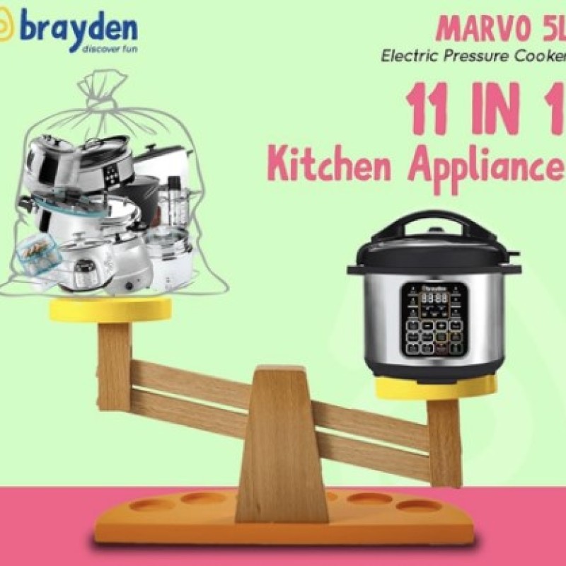 Brayden Marvo 5 Litre 11 in 1 Automatic Multi-Purpose Electric Pressure Cooker, Non-Stick Cooking Pot, 15 Pre-set Indian Menus, 8Hrs Slow Cook Function, 24 Hrs Delay Timer - SILVER Brayden Marvo 5 Litre 11 in 1 Automatic Multi-Purpose Electric Pressure Cooker, Non-Stick Cooking Pot, 15 Pre-set Indian Menus, 8Hrs Slow Cook Function, 24 Hrs Delay Timer - SILVER