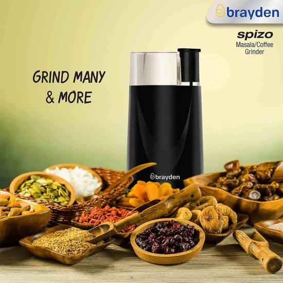 Brayden Spizo Multifunctional Grinder | Grind Turmeric, Masala & Coffee Grinder for Kitchen | Stainless Steel Blades | (Electric, Black, 50 Gm Capacity,150 Watts)