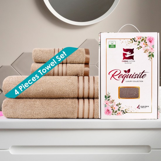Cuddle Cotton Requisite 4 Pc Towel Set | 2 Bath Towels (70 x 147 cm) & 2 Hand Towels (40 x 60 cm), 400 GSM | 100% Pure Cotton| Beige brown Cuddle Cotton Requisite 4 Pc Towel Set | 2 Bath Towels (70 x 147 cm) & 2 Hand Towels (40 x 60 cm), 400 GSM | 100% Pure Cotton| Beige brown