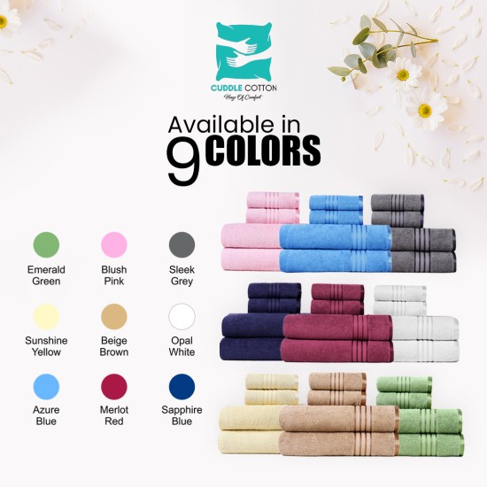 Cuddle Cotton Requisite 4 Pc Towel Set | 2 Bath Towels (70 x 147 cm) & 2 Hand Towels (40 x 60 cm), 400 GSM | 100% Pure Cotton| Blush Pink Cuddle Cotton Requisite 4 Pc Towel Set | 2 Bath Towels (70 x 147 cm) & 2 Hand Towels (40 x 60 cm), 400 GSM | 100% Pure Cotton| Blush Pink